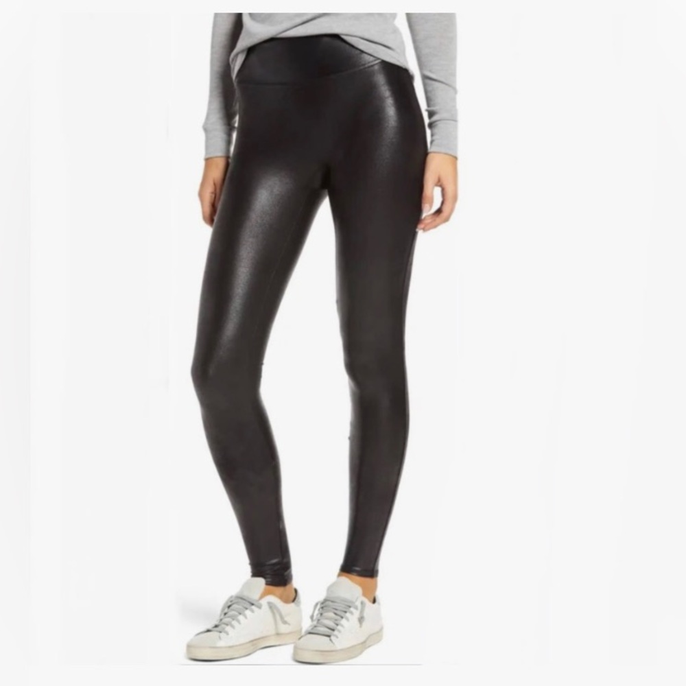 SPANX Womens Black Faux Leather Leggings
